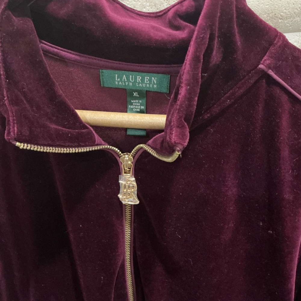 Lauren Ralph Lauren Velvet Bomber Jacket and Pants in Deep Burgundy - Picture 2 of 5